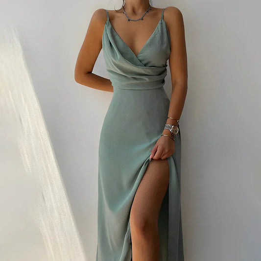 Dress with waterfall neckline and side slit