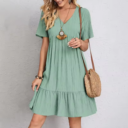 Women's loose-fitting V-neck midi dress