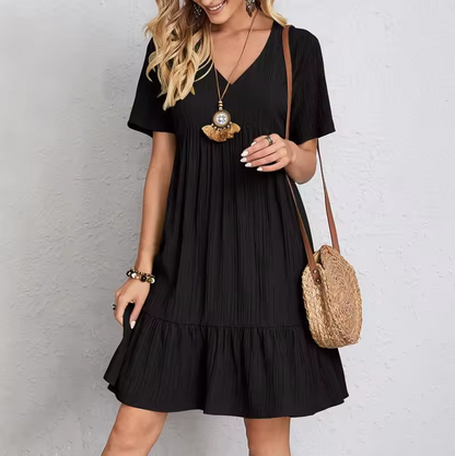 Women's loose-fitting V-neck midi dress