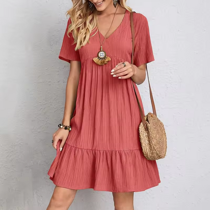 Women's loose-fitting V-neck midi dress